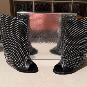 AKIRA Sz 6 NWT Black Studded Women's Open Toe Boots